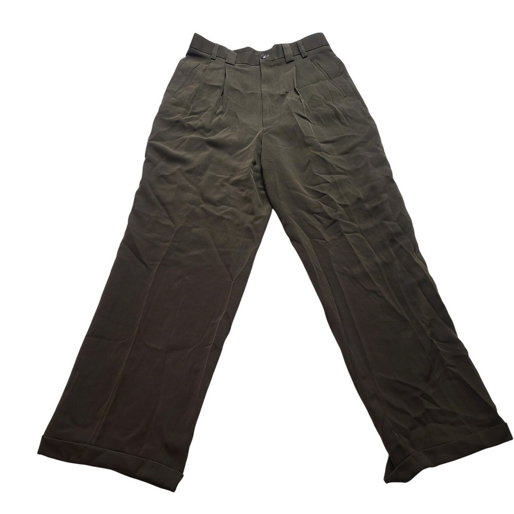 Pacelli Uomo Moda Pleated Dress Pants Brown Olive Men's 34x34 Trousers NEW‎